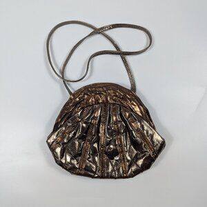 Bags by Pinky Vintage Clamshell Metallic Gold Silver Leather Purse